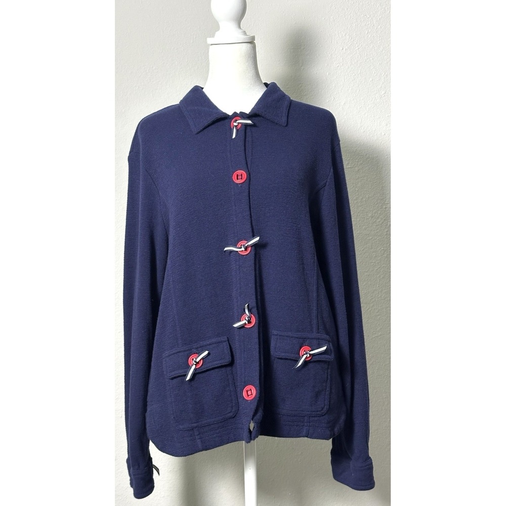 Onque Casuals Cardigan Sweater Navy Cardigan 100% Cotton Buttons with Bow's (M)